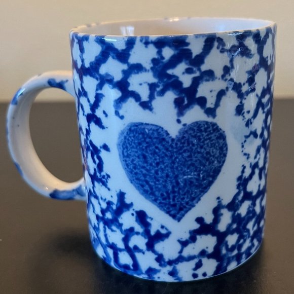 3 GIBSON Blue Heart Spongeware Mugs  ~ Cottagecore ~ Blue & White Sponge Ware - Picture 2 of 11